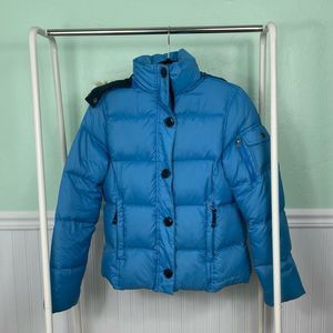 LLBean Blue Puffer Jacket With Removable Hood